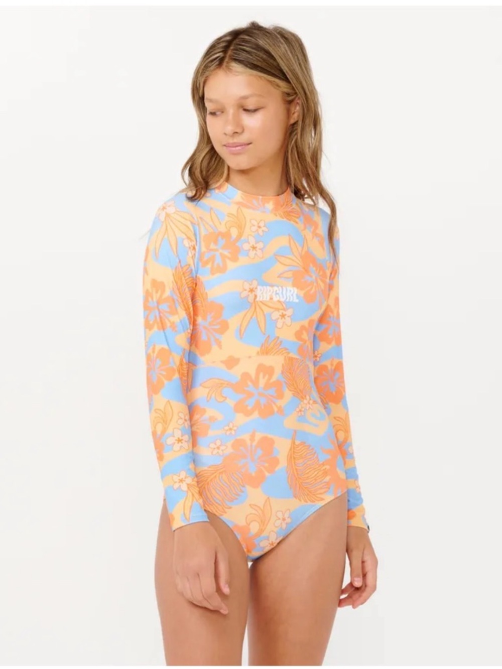 Rip Curl Girls' Orange & Blue Floral Long-Sleeve swim suit